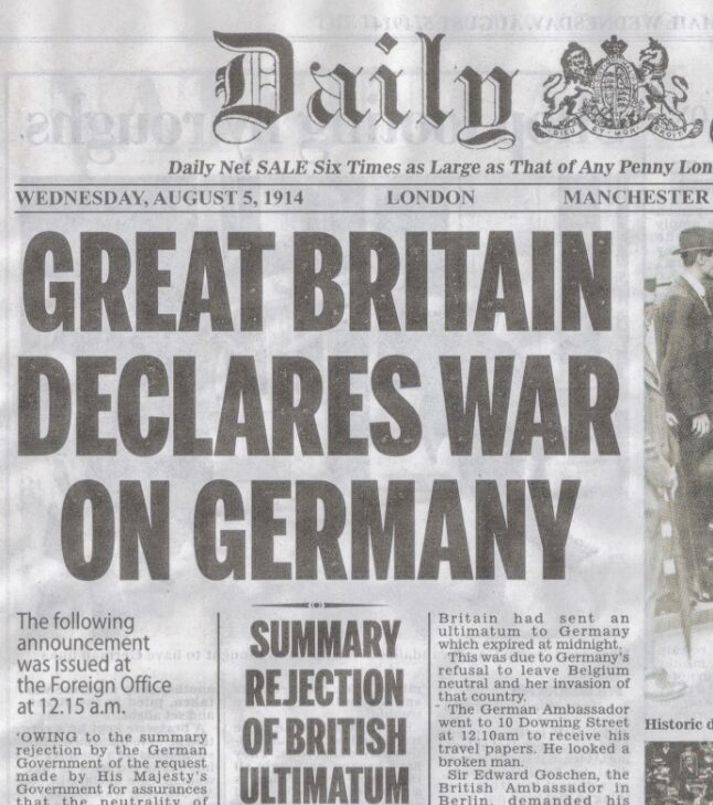 Britain Declares War Daily Mail Aug 5 1914