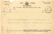 LAST TELEGRAM FROM BERT TO BETTY. HE IS COMING HOME FOR GOOD. Censored