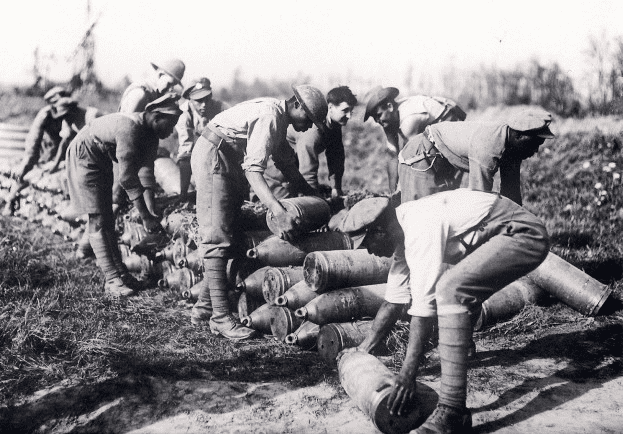 West Indian Troops Stacking Eight Inch Shells In Ypres Oct 1917
